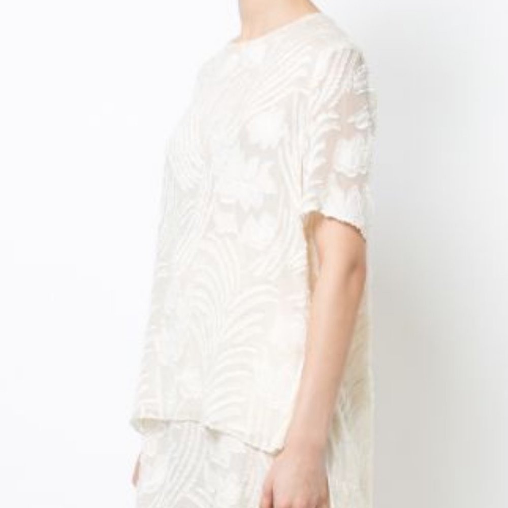Adam Lippes Silk High-Low Ecru Top